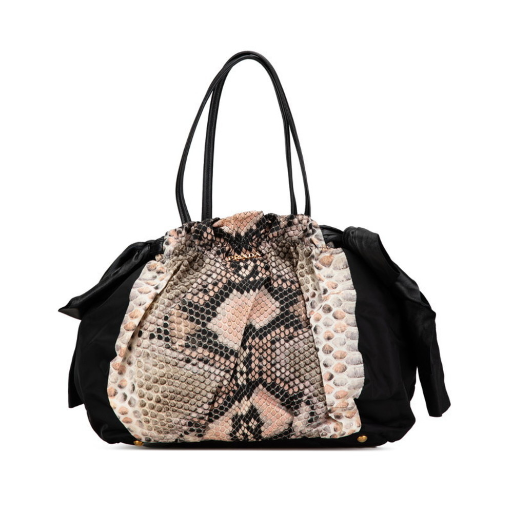 Prada Ribbon Python Motif Handbag Black Beige Nyl… - image 1